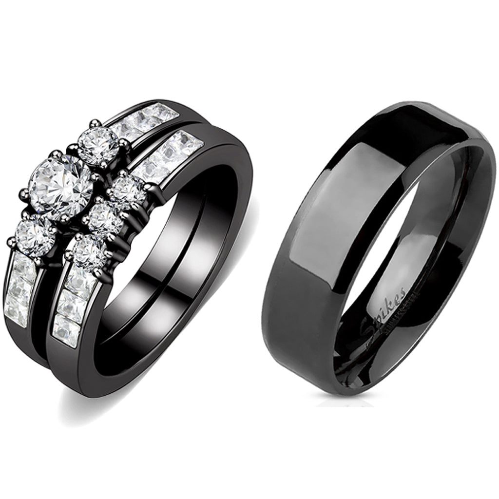 Black Diamond Engagement Rings for Women 8mm 5.35 ct 14K Gold-SI (Black/G-H/AAA/SI1-SI2)  – Glitz Design